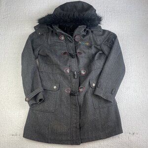 Coogi Coat Women XL Black Faux Fur Removable Hood Parka Jacket Anorak *READ*